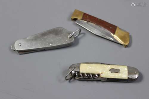 Three Pen-knives; including RBS Army Jack clasp 1953 broad arrow, a Richards,Sheffield with can opener, bottle opener, cork screw, handle in style of mother-of-pearl, and a single-blade clasp knife