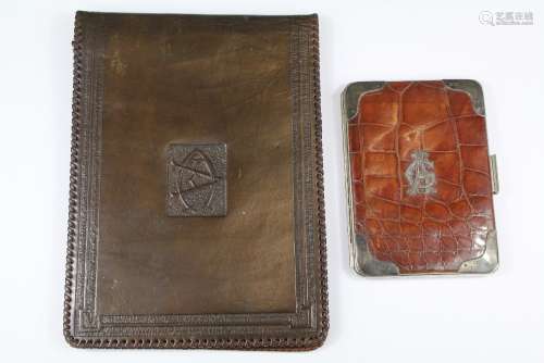 A Gent's Crocodile Leather and Silver Wallet; London hallmark dated 1900 monogrammed AC, together with a brown leather unused photo album hand-stitched and finely embossed, monogrammed AC