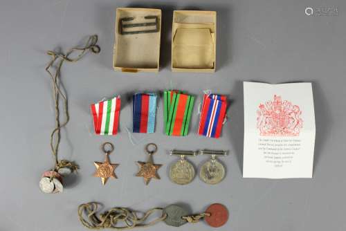 A 2nd WW Medal Set (4); the set of four include Pte JC James RA (and post war The Loyal Regiment) plus associated documents and military ID/Ephemera