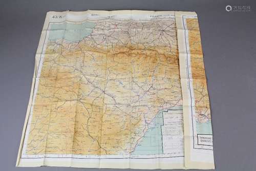 A WWII Woven Glider Troopers Map of Spain and Portugal, approx 57 x 47 cms