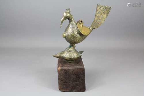 A 19th Century Islamic Brass Incense Burner, modelled as a stork stood on a tortoise, approx 30 cms h