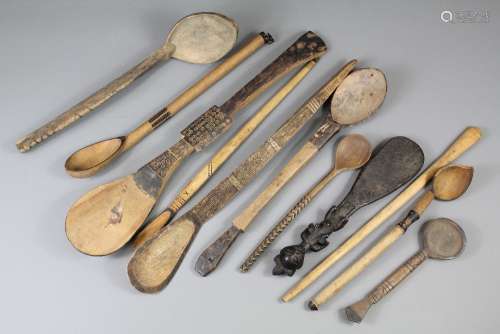 A Group of African Wood Carved Tribal Spoons; mostly from the indigenous populations of Southern Africa