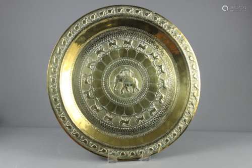 A Circa 1940 Sri Lankan Brass Tray, depicting 'Festival of the Tooth' (Esala Perahera), Buddha's tooth is believed to have brought to Sri Lanka in the 4th Century and thus commemorated every year