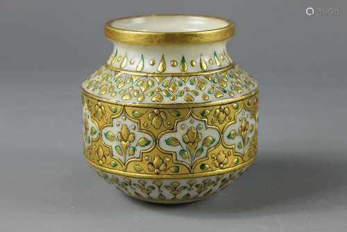 A 19th Century Fritware Bowl; the bowl decorated and gilded, approx 7 x 10 cms