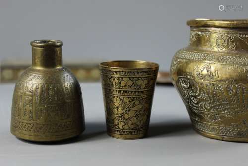 A Collection of Indo-Persian Items; including bowl, ink pot, box, beaker and dish