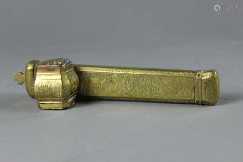 An Egyptian Brass 'Qalamdan'; being a (travelling pen/ink set)