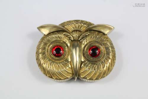 A Brass Vesta Case, modelled as a owl, with ruby glass eyes, approx 55 x 40 mm