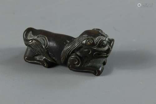 Antique Chinese Bronze Foo Dog; depicted reclining, approx 7