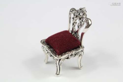 A Silver Pin Cushion, in the form of a Chippendale chair, approx 35mm, approx 10 gms