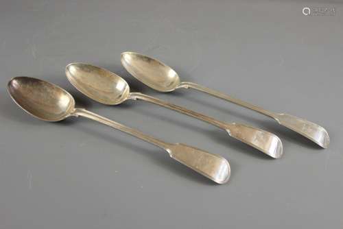 Three Georgian Basting Spoons, London hallmark, dated 1867, mm WC, approx 440 gms, possibly William Chinery