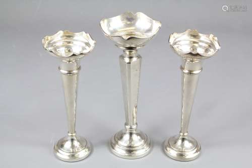 A Pair of Silver Bud Vases, both Birmingham hallmarked, dated 1972 together with a third bud vase Birmingham hallmark dated 1961, approx 247 gms