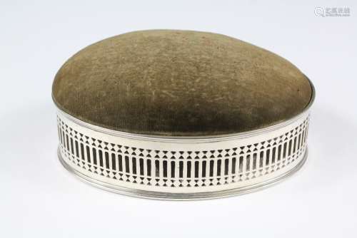 An Oval Silver Trinket Box, with pin-cushion, approx 13 x 6 cms, Chester hallmark, dated 1903