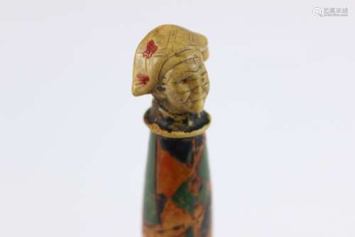 Antique Continental Needle Case, depicting a Harlequin, approx 8