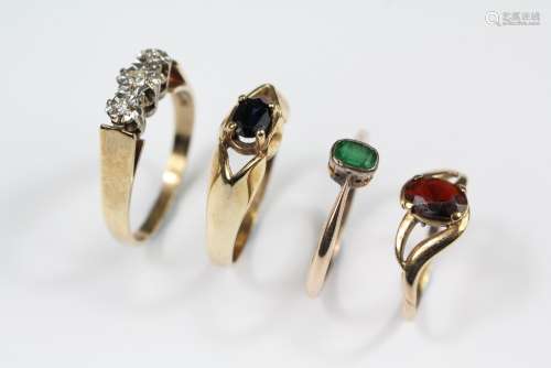 Four Vintage 9ct Gold Rings