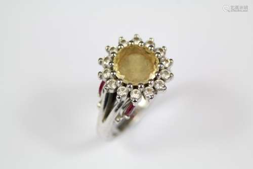 Taylor & Heart Bespoke 18ct White Gold Yellow Sapphire and Diamond Floral Ring