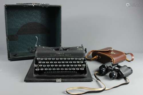 A Vintage Imperial Model 6 Typewriter, together with Carl Zeiss Jena 8 x 30w Binoculars, in the original brown leather case