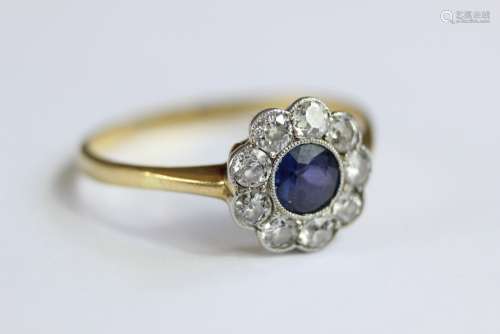 Antique 18ct Midnight Blue Sapphire and Diamond Ring, the central sapphire measures approx 5mm, size T, approx 2