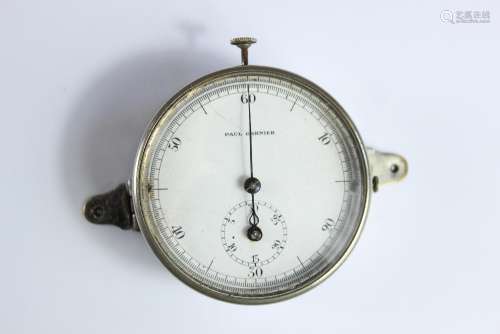 A Vintage Paul Garnier Marine Stopwatch; the chrome-plated stopwatch nr 389, with 1917 stamp, Marine Nationale Constructeur Paris, the timepiece having a white enamel face, approx 58mm d, (case has light surface abrasion consistent with use and age, hand moving forward, stop function working)