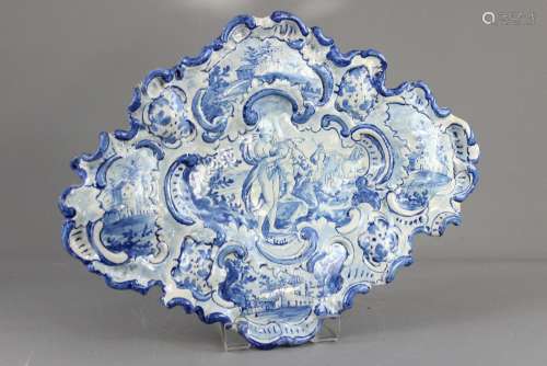 Antique Italian Majolica Blue and White Dish, approx 48 x 35 h  cms