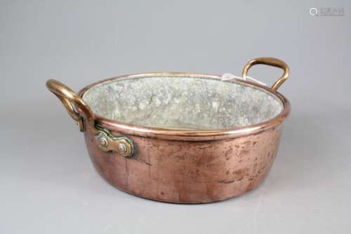 A Large Copper Jam Pan, approx 40 x 10 cms, with brass handles