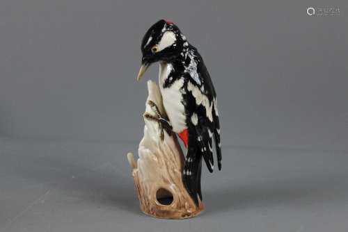 Goebel Porcelain Greater Spotted Woodpecker Figure; the woodpecker perched on a tree stump, approx 19 cns h