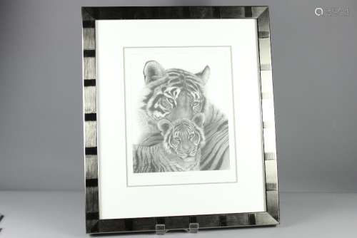 Gary Hodges Wildlife Artist (1954- ) Limited Edition Print, entitled 'Bengal Tiger and Cub' signed in the lower margin, approx 22 x 40 cms