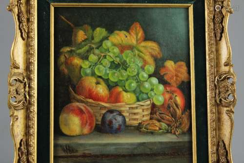 Early 20th Century Oil on Canvas, Still Life in Fruit, signed lower left, approx 24 x 30 cms, monogram WH lower left, incised WH to the frame reverse