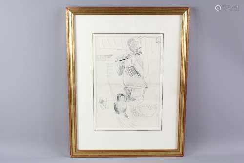 Dame Edna Clark-Hall (1879-1979), Pencil Sketch; the sketch depicting 'Boy with Flute' approx 21