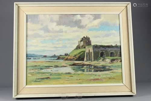 Alan Reid Cook (RSMA, PS) 1920-1974, Oil on Board, View of Bamburgh Castle, approx 60 x 45 cms, framed