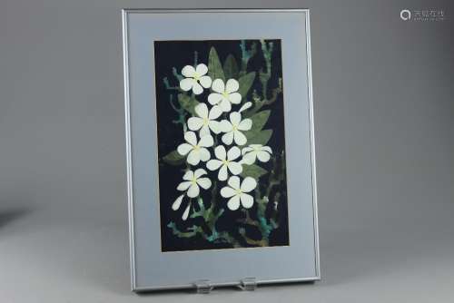 Contemporary Watercolour - depicting Frangipani, approx 27 x 44 cms, framed and glazed
