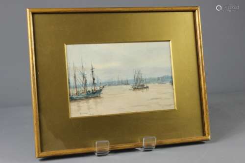 Early 20th Century Watercolour, entitled 'Bordeaux Harbour', monogram and title lower left, approx 22 x 14