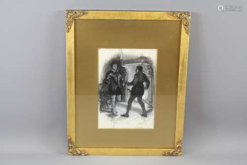 Paul Hardy (1862-1942) Watercolour, depicting two Elizabethan figures in conversation, approx 18 x 27 cms, signed lower right, framed and glazed