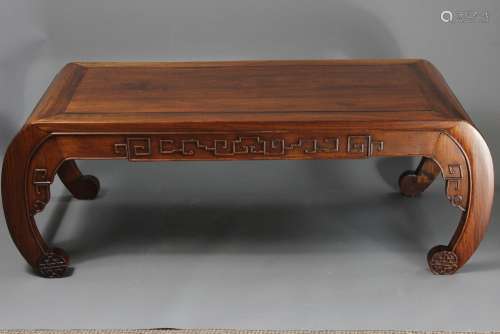 A Chinese Rosewood Low Table, with decorative carving, approx 100 x 44 cms