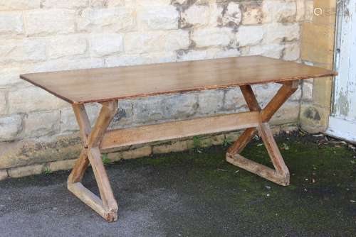 Antique Continental Pine Dining Table, having x-frame supports, approx 83 x 77 x 180 cms