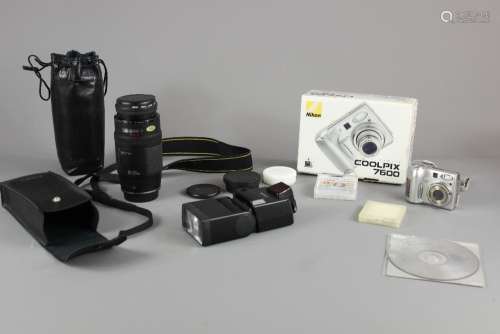 A Boxed Nikon Colorpix 7600 Digital Camera, complete with accessories, together with a Canon Zoom EF Lens 70-210mm