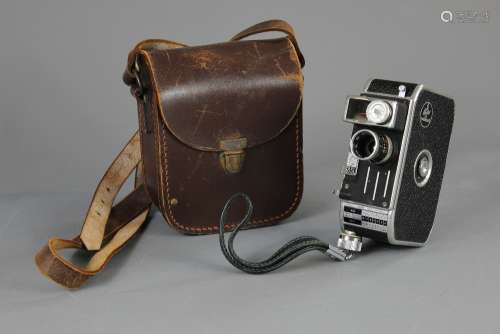 A Vintage Bolex Paillard Cine Camera, contained in the original stitched leather case