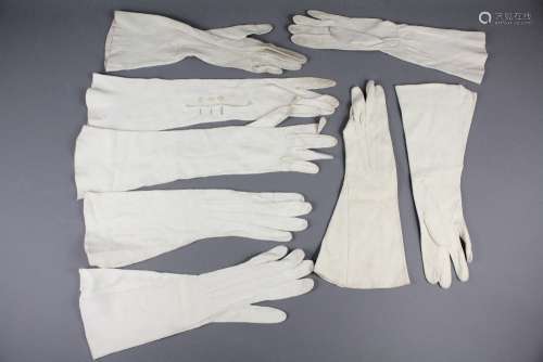 Four Pairs of Cream Vintage Art Deco Period Kid Gloves; the gloves being elbow length and small in size