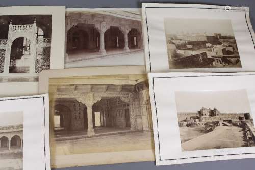 Eight Black and White Images, depicting Indian Architecture, including Agra-The Fort; Agra Fort Dewan Khos Private Court; Agra Inside View of the Fort, Anbara Palace amongst others