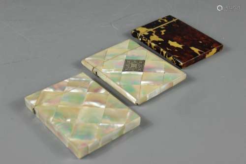 An Antique Tortoise-shell Card Case; together with two mother-of-pearl card cases (wf)