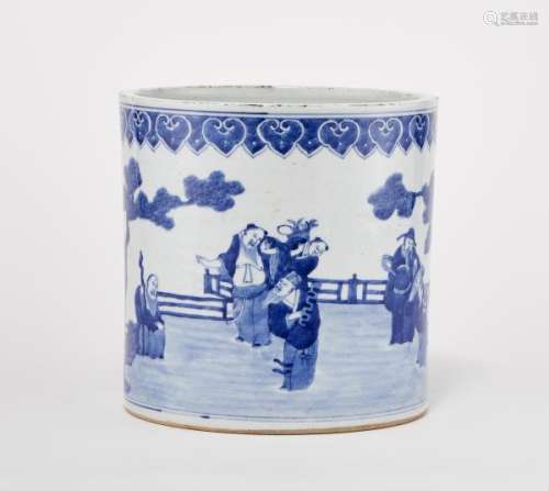 Grand bitong, Chine, dynastie Qing (1644-1912) - Porcelaine émaillée bleu blanc à [...]