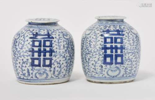 Paire de pots à gingembre, Chine, XIXe s - Porcelaine émaillée bleu blanc à [...]