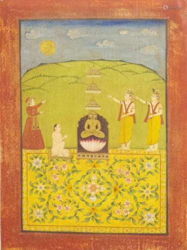 Miniature Jaïn, Inde, fin XIXe début XXe s - Pigments sur papier, 36x27 cm -