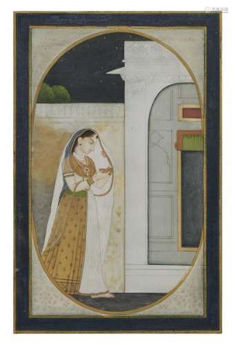 Ecole de Kangra, Inde, Haut Pendjab - Jeune femme au voile blanc, scène nocturne, [...]