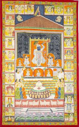 Pichwai (tenture peinte) de Shrinathji, Nathdwara, Rajasthan, XIXe, XXe s - Figurant [...]