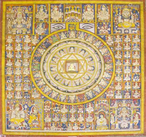 Yantra, diagram Jaïn, Inde - Pigments sur coton, 120x120 cm -