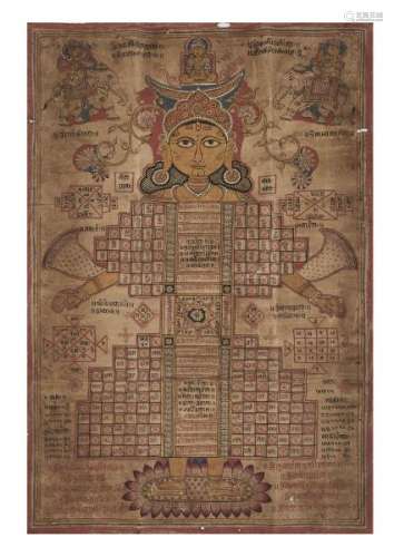 Yantra Jaïn, Inde, Gujarat, probablement XVIIIe s - Pigments sur toile, 64x44 cm -