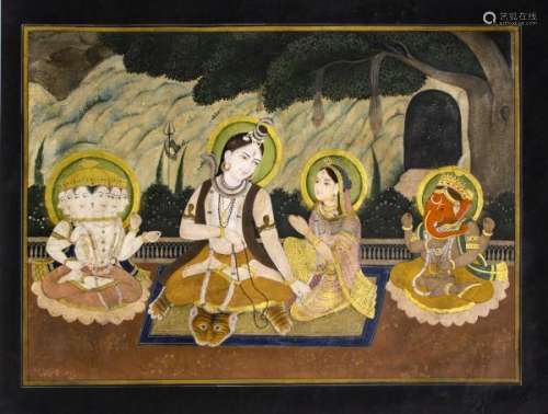 Grande miniature figurant notamment Brahma, Vishnu et Ganesh, Inde, première moitié [...]