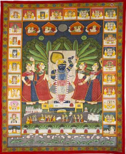 Pichwai (tenture peinte) de Shrinathji, Nathdwara, Rajasthan, XIXe, XXe s - Figurant [...]