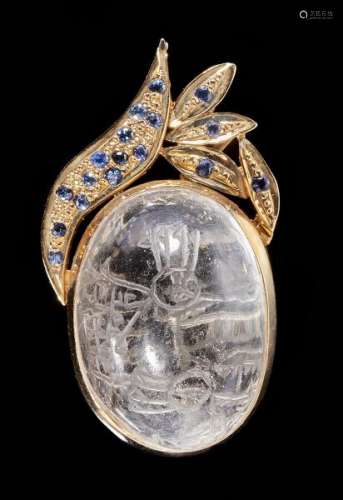 Cabochon de cristal de roche talismanique monté en pendentif, Iran - Gravé de [...]