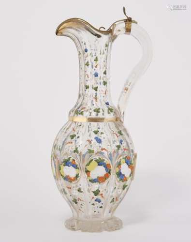 Grande aiguière, Bohème, XIXe s. pour le marché Qajar - Verre, émaux polychromes [...]